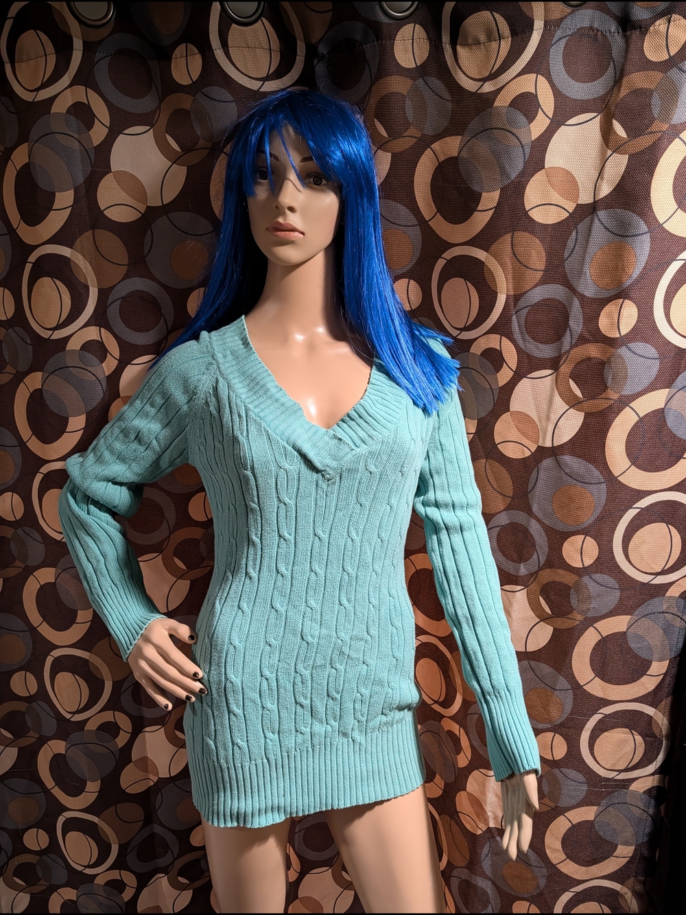 Steve & Barry's Aqua Cable Knit V-Neck Sweater Dress